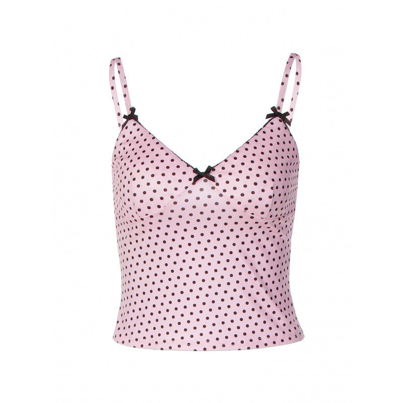 Damen Spaghetti-Trägertop mit verspieltem Polka-Dot-Muster und raffinierten Verzierungen Skovae