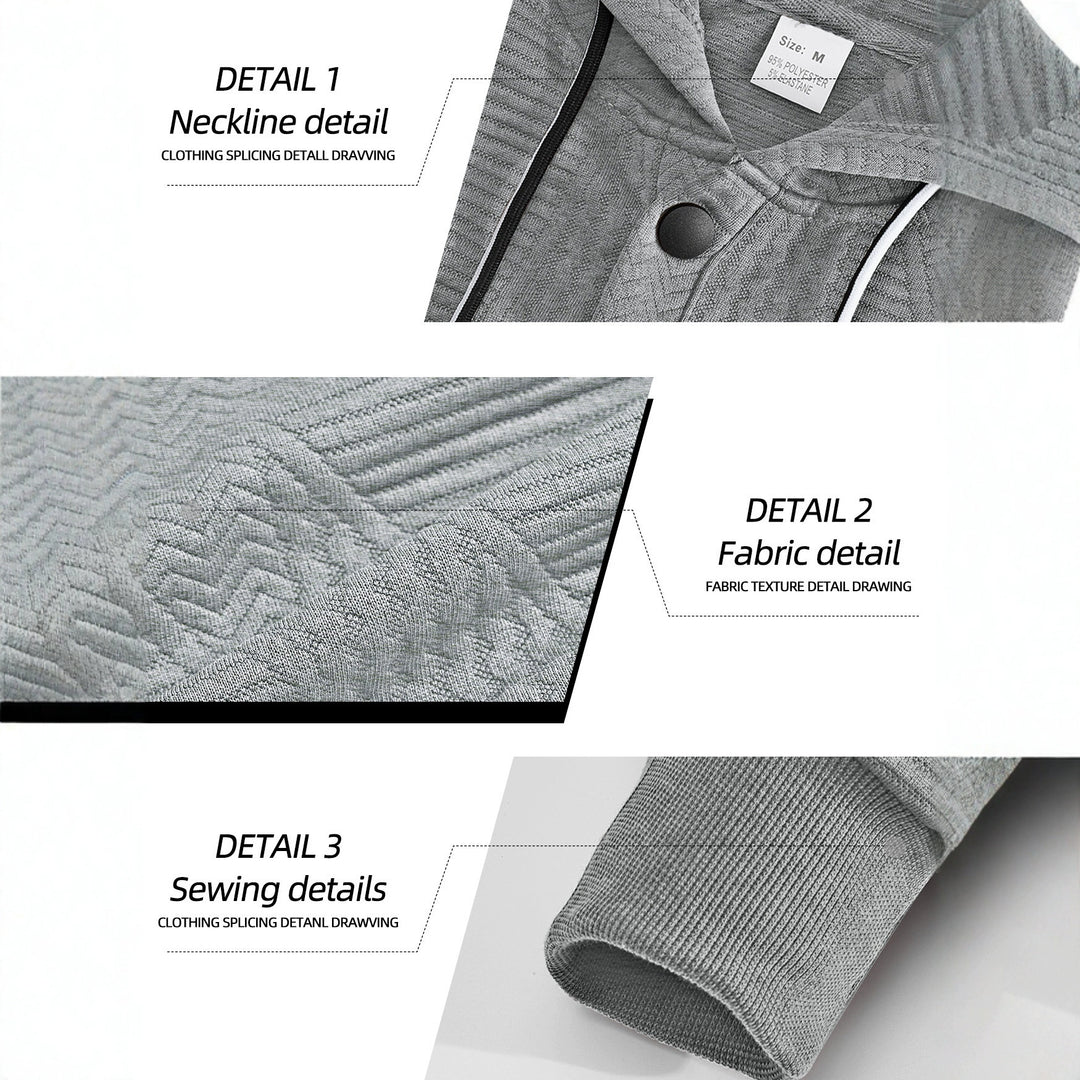 Herren nan geometrisk struktur-hoodie med Henley-blende og kængurulomme Skovae