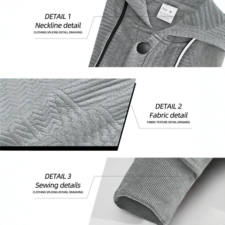 Herren nan geometrisk struktur-hoodie med Henley-blende og kængurulomme Skovae