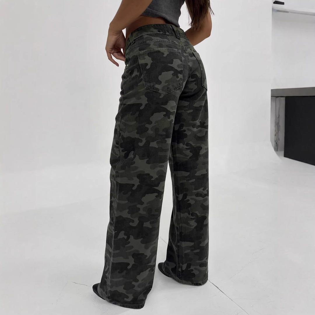 Dame Relaxed Fit Cargobukser med moderigtigt camouflage-mønster Skovae