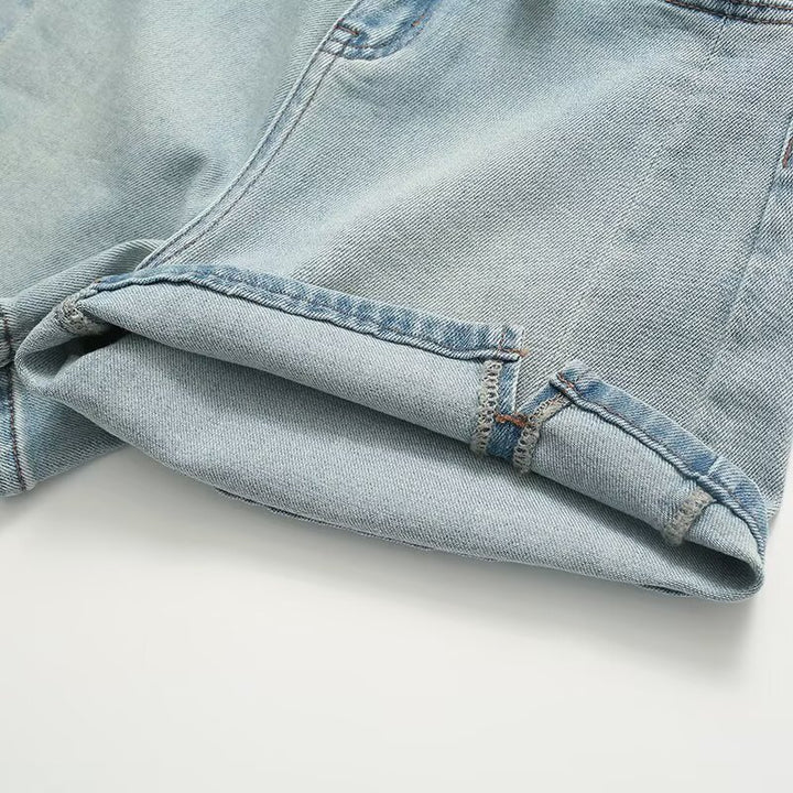 Dame løse denim-shorts med høj talje og elastisk snor Stilla