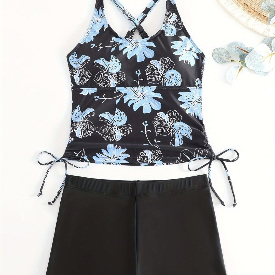 Dame Floral Print Badeoberdel og Boyshorts Sæt Stilla
