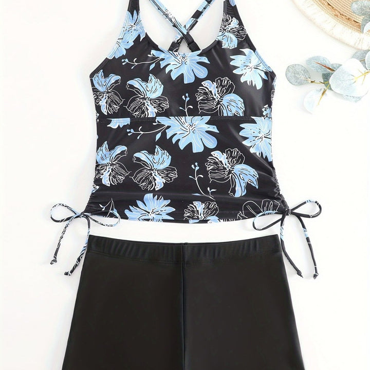 Dame Floral Print Badeoberdel og Boyshorts Sæt Stilla