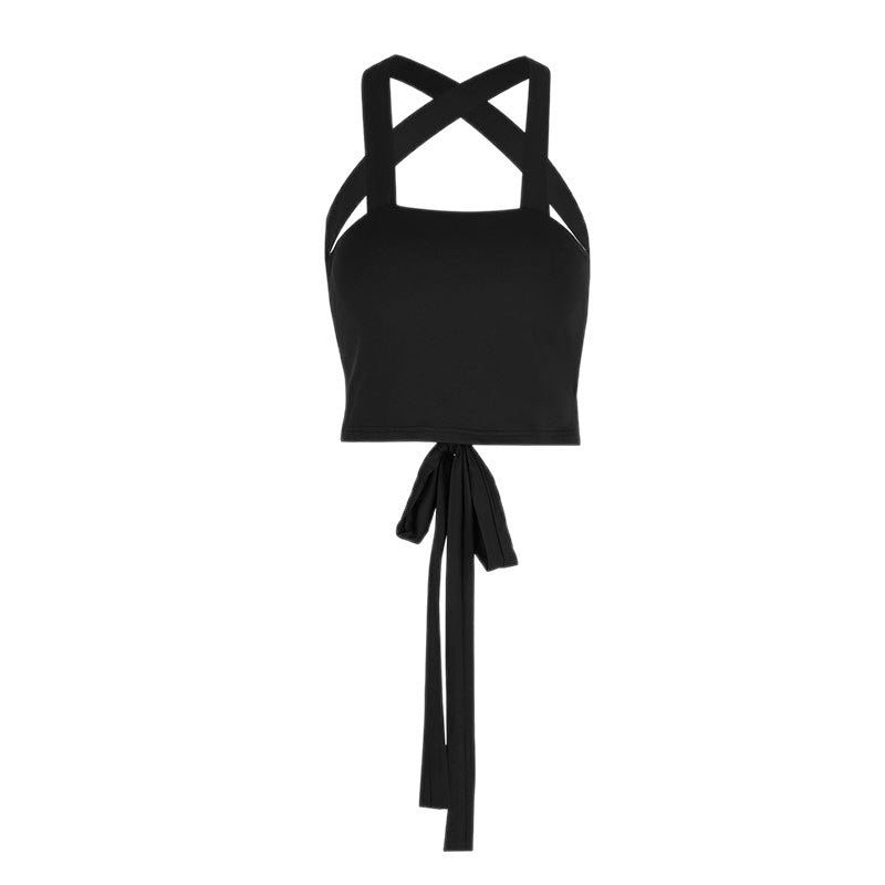 Dame trendy Crop-Top med raffineret krydsbærer-design og legende bindebånd Skovae