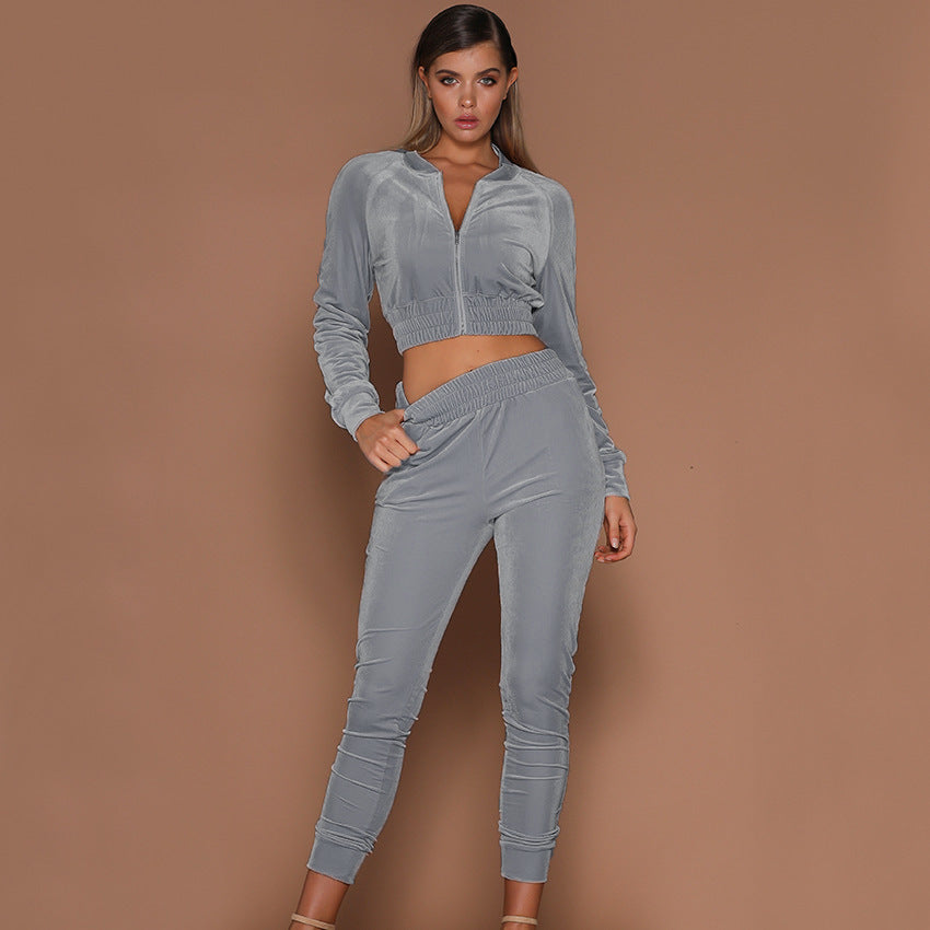 Dame Sporty Velour Sæt med cropped top og lige pasform Stilla