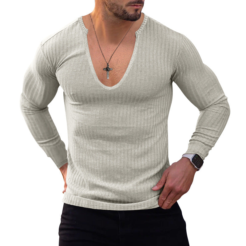Herrer Langærmet Henley T-shirt med dyb V-hals og struktureret stof Stilla