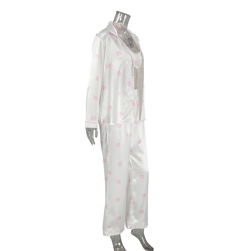 Dame pyjamasæt med moderne læber mønster og blød flydende stof Stilla