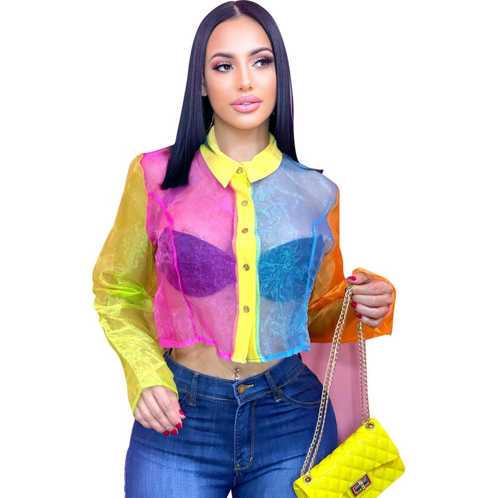Dame Transparent Bluse i moderne Farvespil Stilla