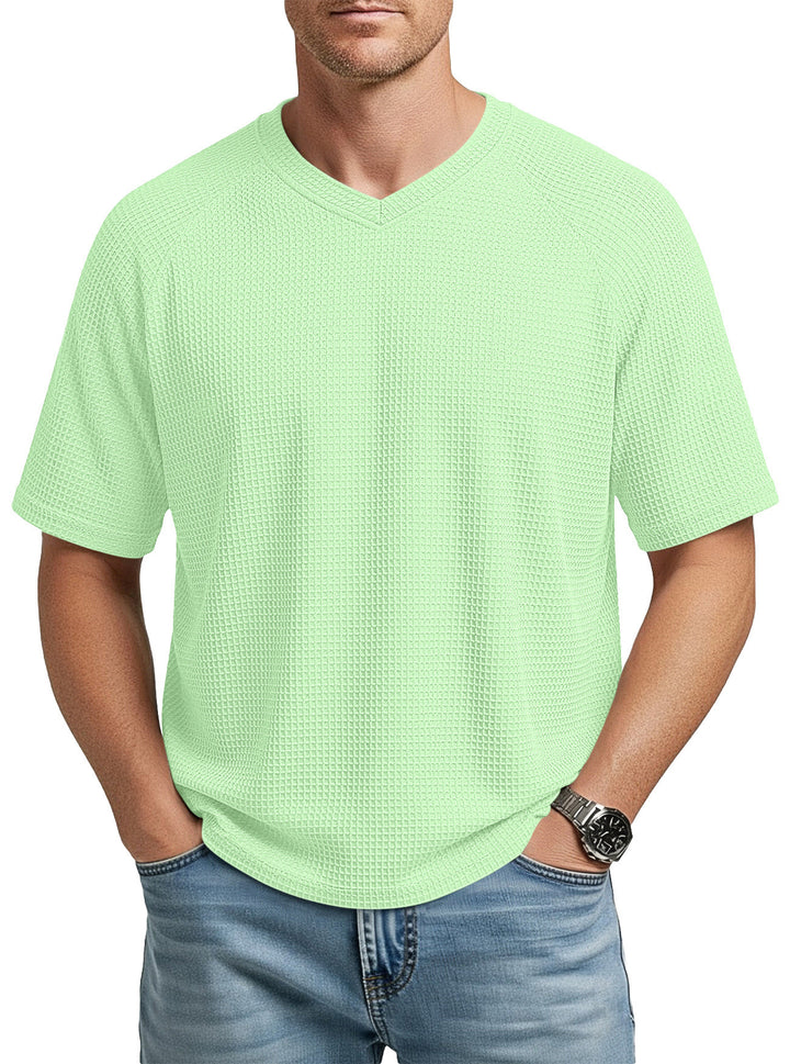 Herren i afslappet V-hals vaffelstrikket T-shirt lavet af åndbart bomuldsblanding Skovae