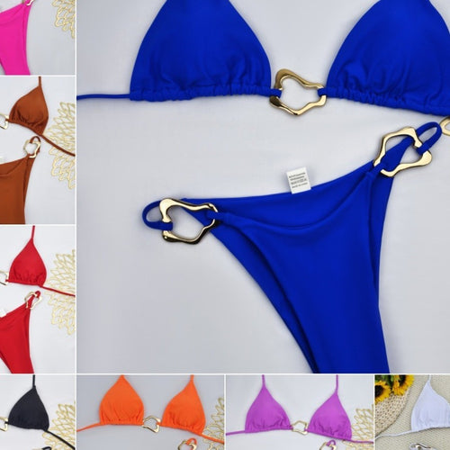Dame bikini-sæt med elegant guld-detail og justerbare stropper Stilla