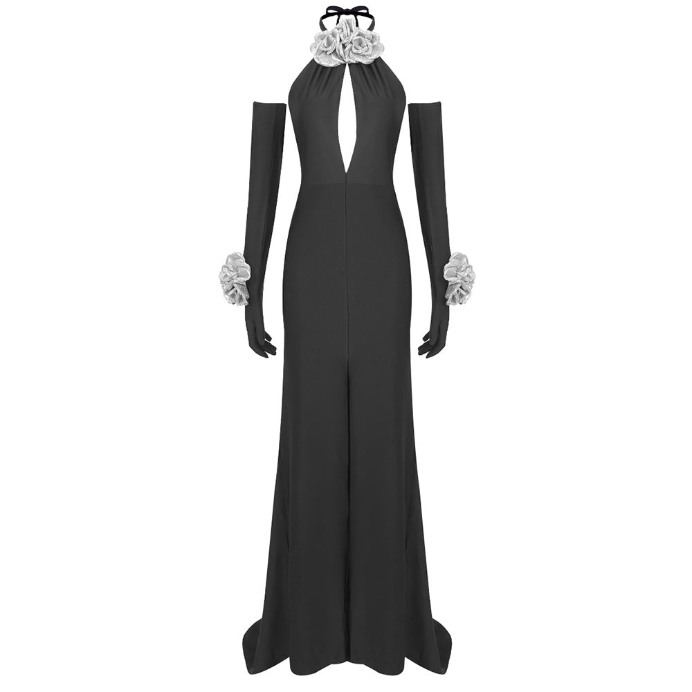 Damer Elegant jumpsuit med florale accenter og dyb V-udskæring Skovae