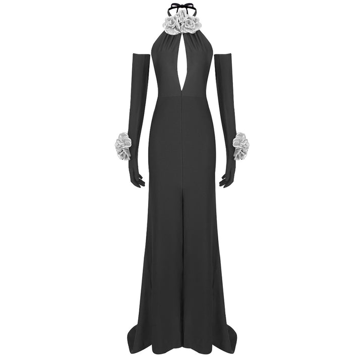 Damer Elegant jumpsuit med florale accenter og dyb V-udskæring Skovae