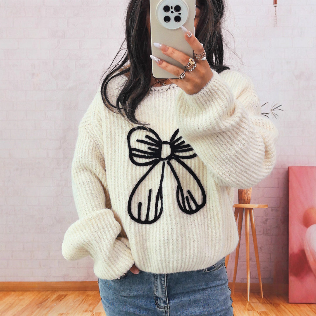 Kvinders afslappede sweater med stilfuldt sløjfedesign Stilla