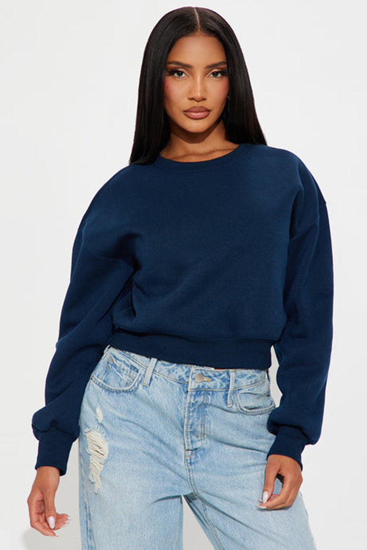 Kvindernes cropped sweatshirt med droppe skuldre og bred kant Skovae