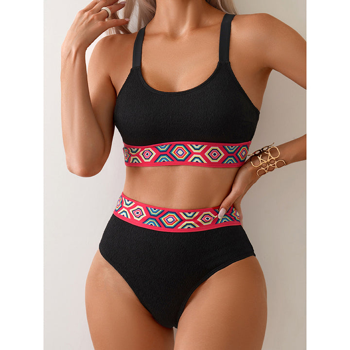 Dame Sporty højtaljede bikini med farverig elastisk bund Skovae