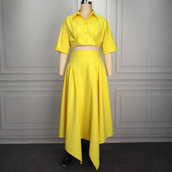Dame Elegant To-delt Outfit med cropped Bluse og svingende Skørt Skovae