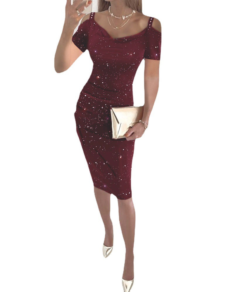 Off-Shoulder Rynke Slip-Kjole Stilla