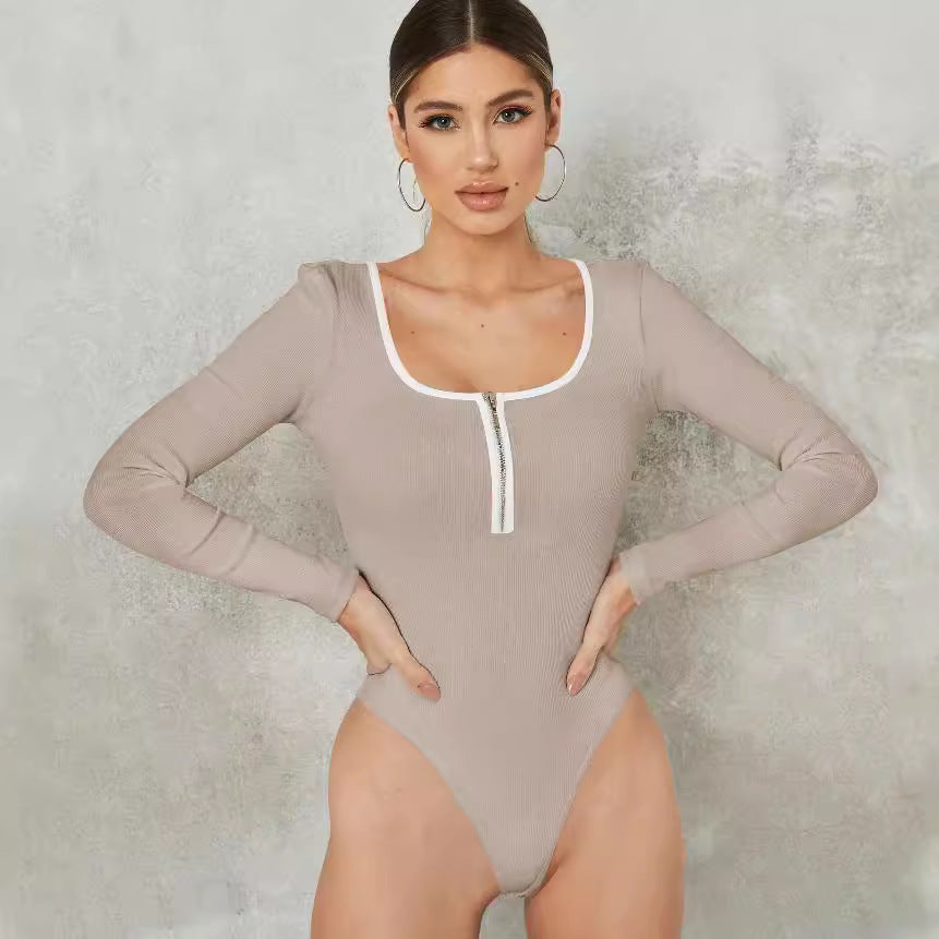 Dame Langærmet Ribbodystocking med Lynlås-detalje Stilla