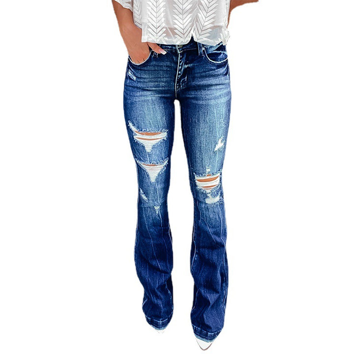Dame Flared Jeans med modige Ripped-detaljer og afslappet snit Stilla