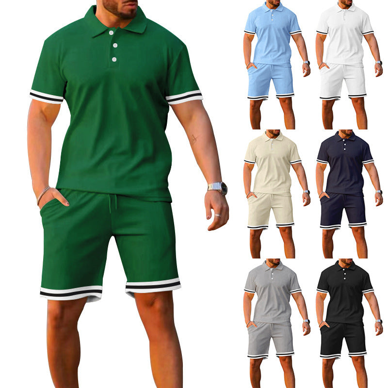 Herrer sportiv Poloshirt og fritid-Shorts sæt med elastisk talje og kontraststriber Stilla