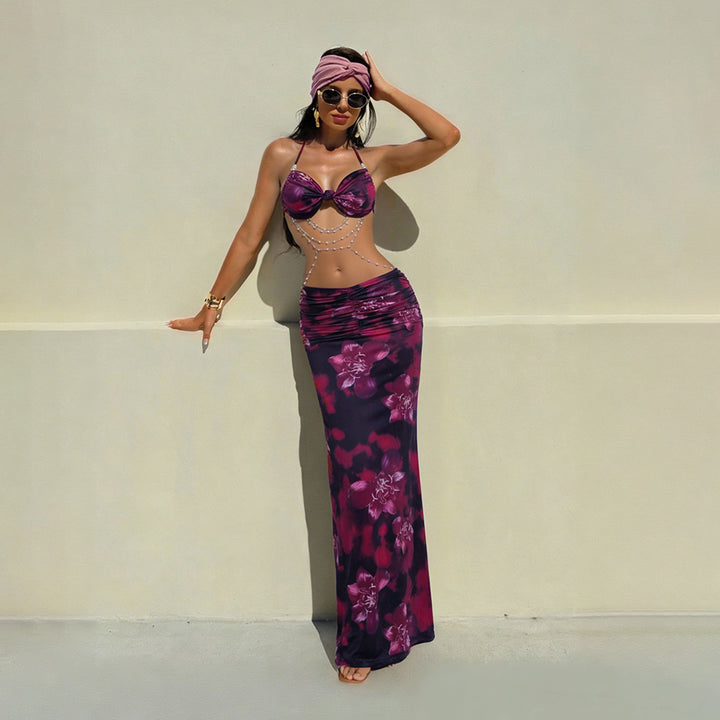 Dame Bikini sæt med elegant indpakningsdesign og blomsterprint Skovae