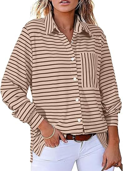 Dame stribet Overshirt med praktisk brystlomme og afslappet snit Stilla