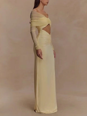 Femme Off-Shoulder Raffung Cut-Out Maxi Kjole Stilla