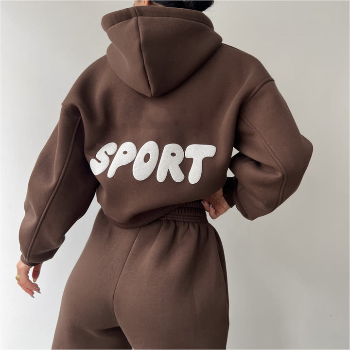 Kvinders sporty cropped hoodie og sæt med sweatpants Skovae