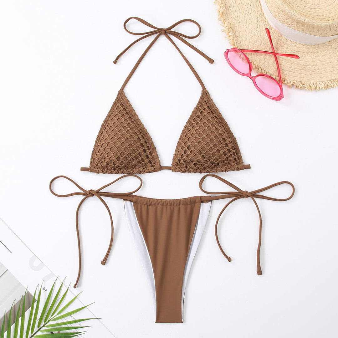 Dame Triangel-Bikini med raffineret mesh-design og justerbare bindebånd Stilla