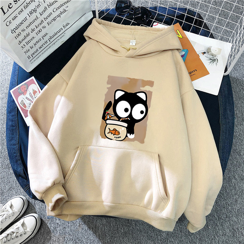 Kvinders hætte sweatshirt med sødt katte design Skovae