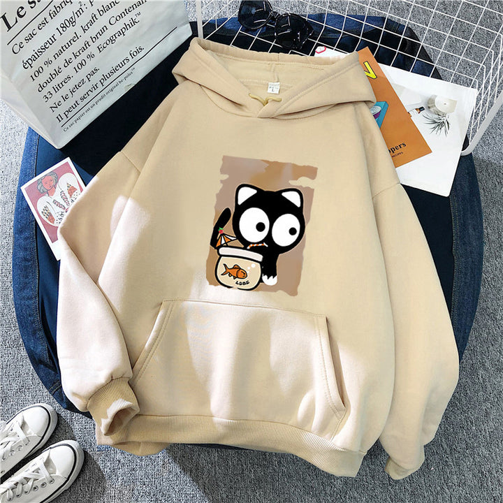 Kvinders hætte sweatshirt med sødt katte design Skovae