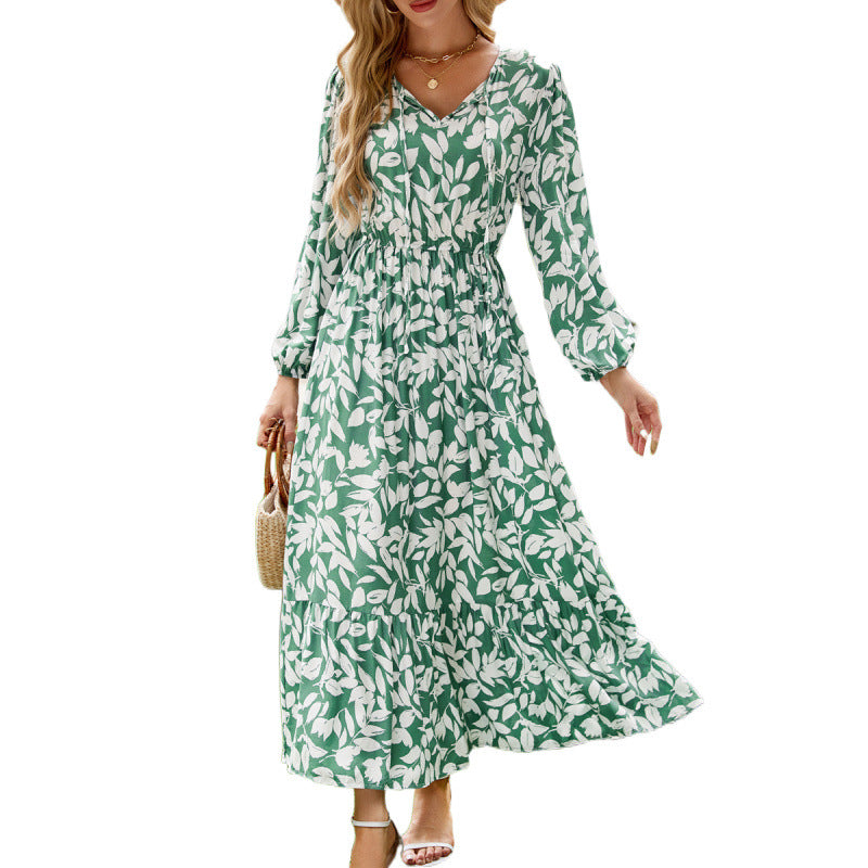 Femme Bohemian Floral Maxi Kjole med rynket talje Stilla