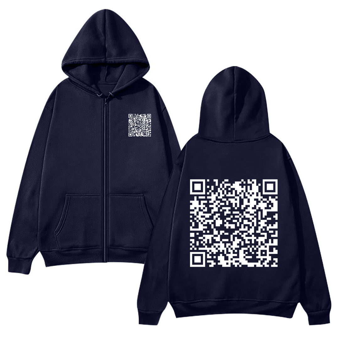 Kvinders hættejakke med QR-kode design og blødt fleece Skovae