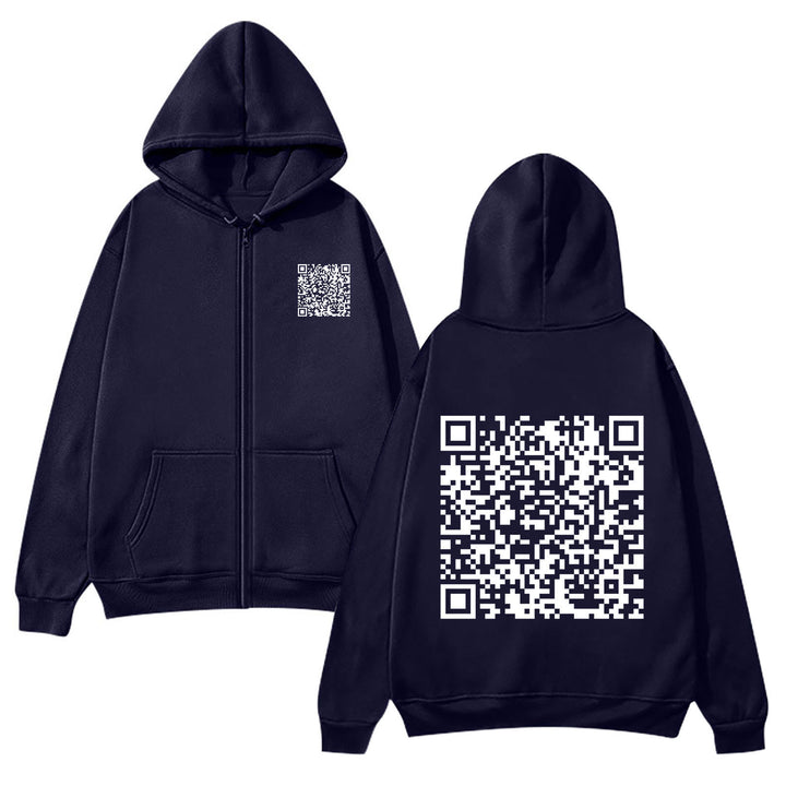 Kvinders hættejakke med QR-kode design og blødt fleece Skovae