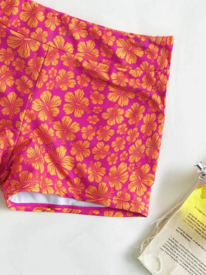 Dame Floral Print Badetop og Højtaljede Shorts-Sæt Stilla