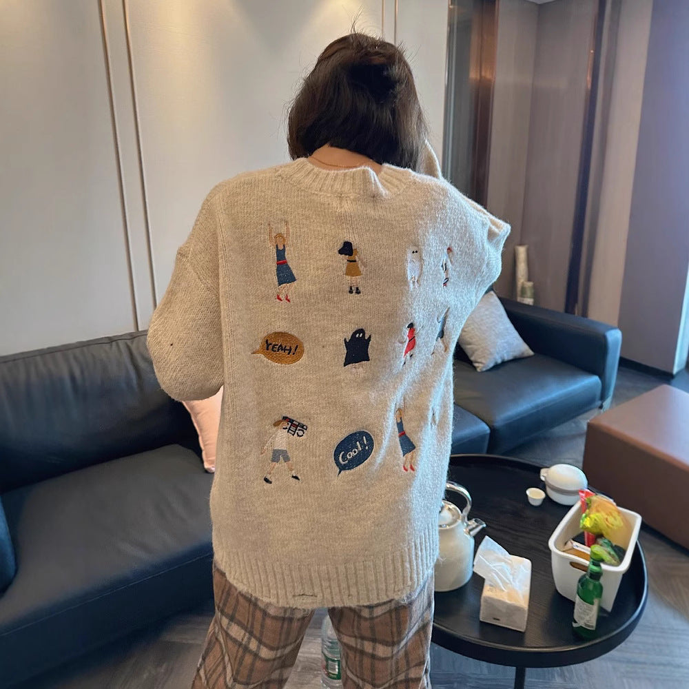 Kvindernes chunky strikket sweater med unik broderi Stilla