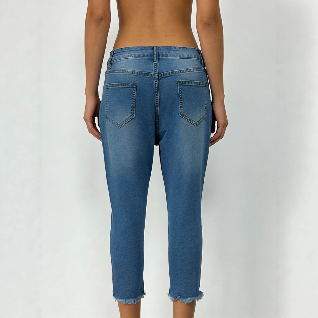 Damer casual High-Waist jeans med frynset kant og trendy snit Skovae