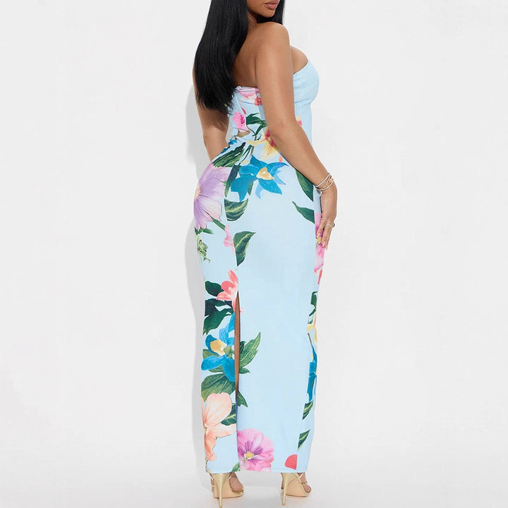 Dame Maxi kjole i elegant bandeau stil med blomsterprint Skovae