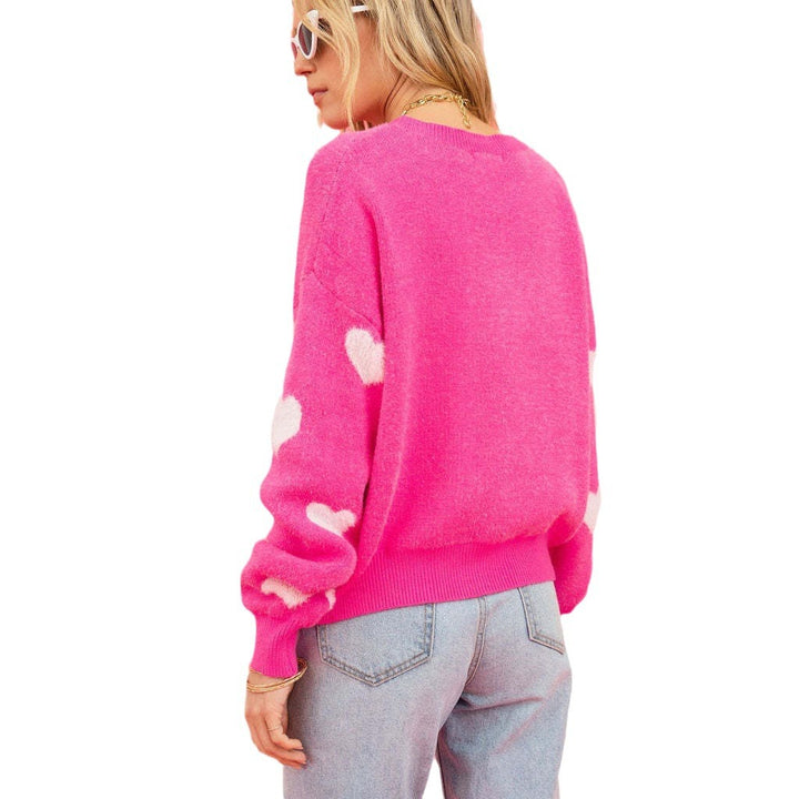 Kvinders sweater med hjerteapplikationer og løs pasform Stilla