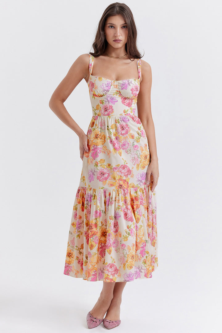 Damer Floral Maxikjole med skulderfri design og voluminøs nederdel Stilla