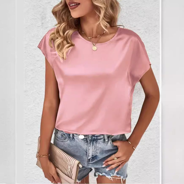 Dame Elegant satin top med afslappet snit og korte ærmer Skovae