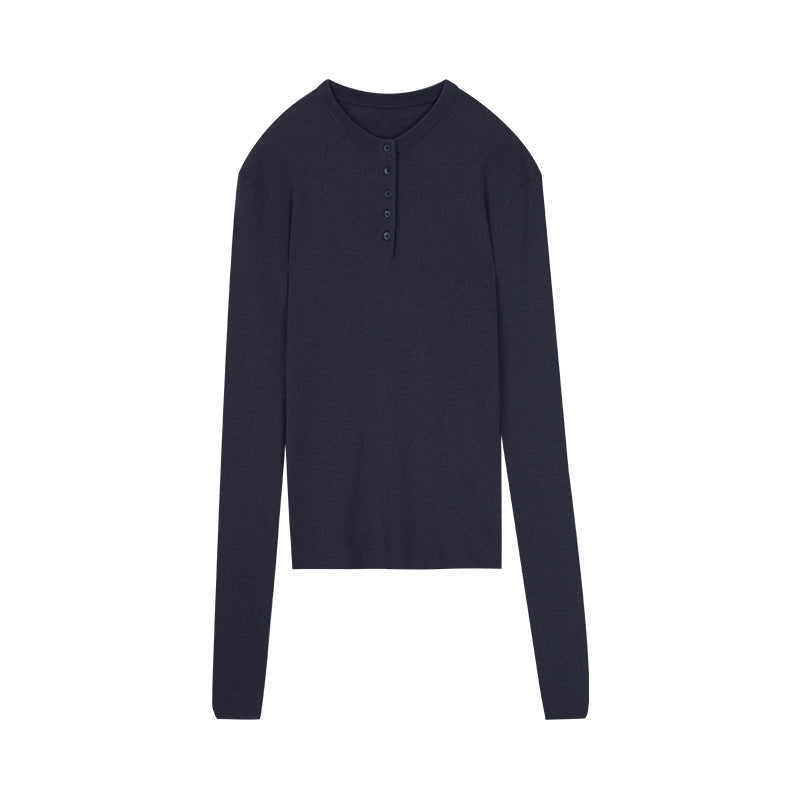 Dame langærmet Henley-overdel med elegante knapdetaljer Stilla