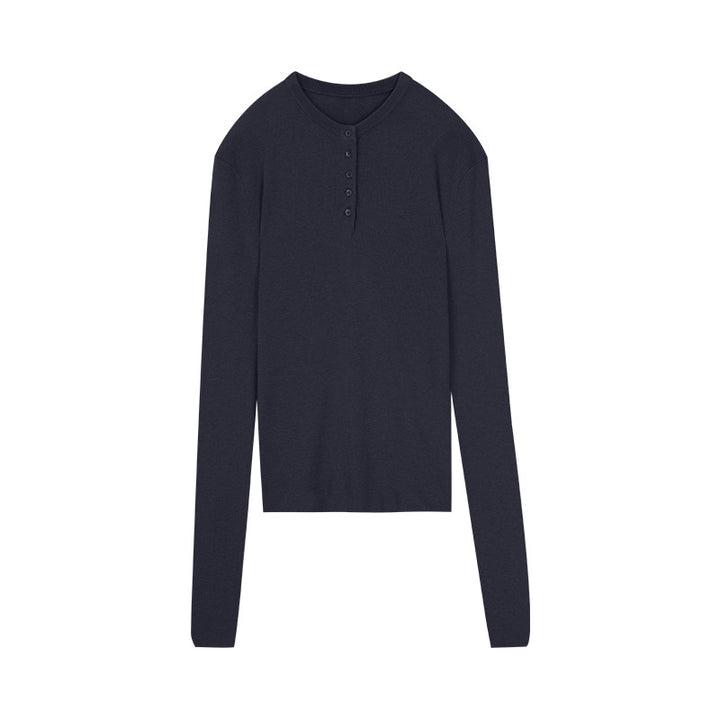 Dame langærmet Henley-overdel med elegante knapdetaljer Stilla