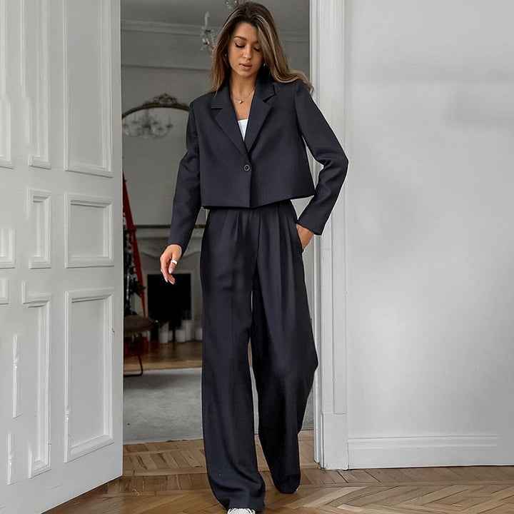 Damer Sæt bestående af cropped Blazer og vide Palazzo-bukser Stilla