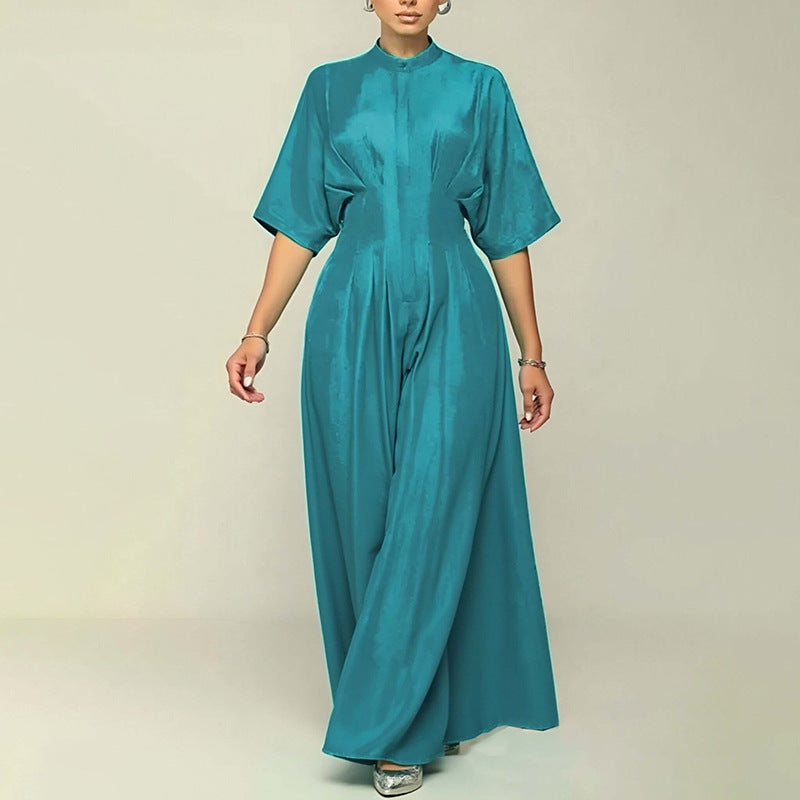 Kvinders elegante jumpsuit med bred ben og krave Stilla