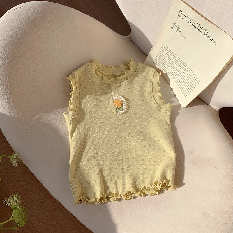 Pige Rynkeindsats Floral Applikation Bodysuit Stilla