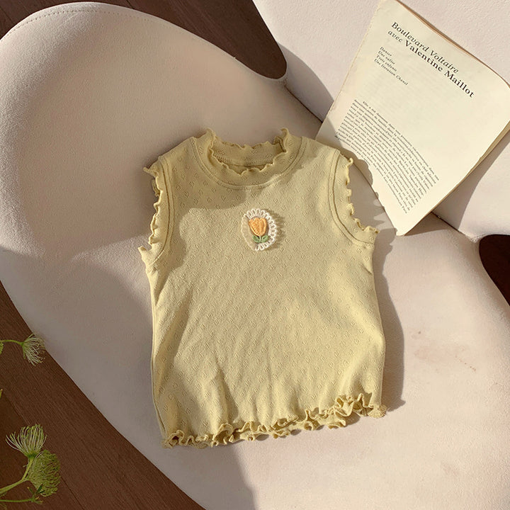 Pige Rynkeindsats Floral Applikation Bodysuit Stilla