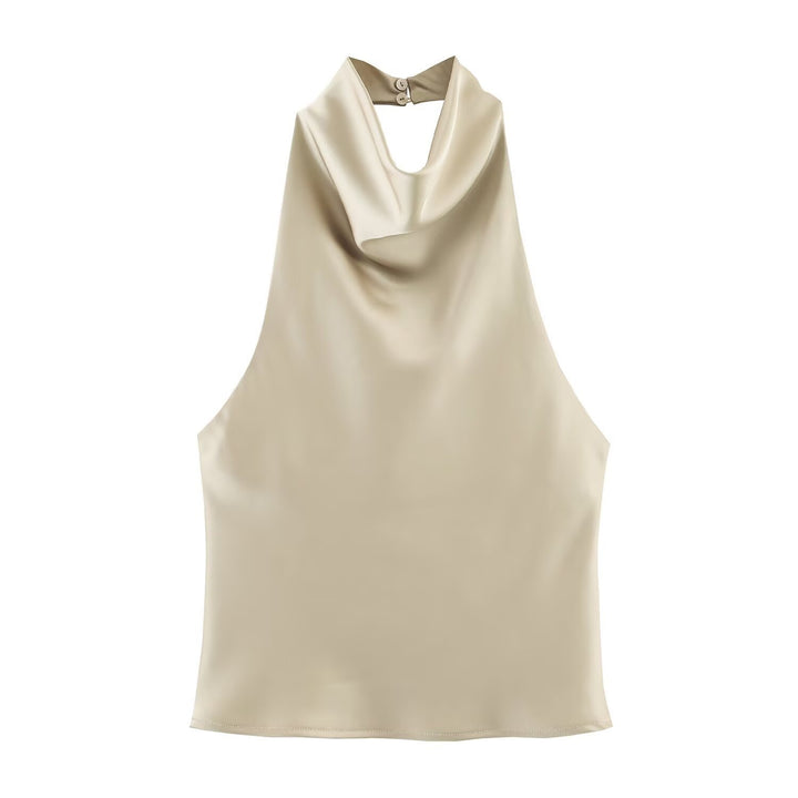 Dame elegant halterneck top med flydende snit og dekorative detaljer Skovae