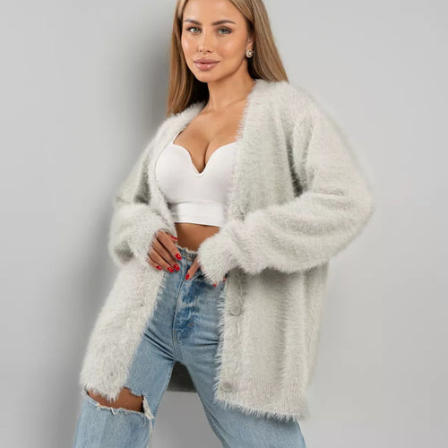 Kvinder Cozy Cardigan med dyb V-hals og oversized snit Stilla