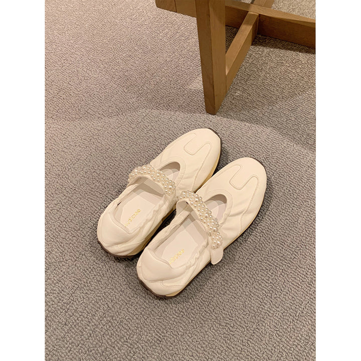 Dame Læder Ballerina Flats med Perlemorsdetalje Stilla